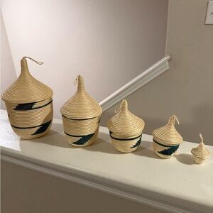 Rare  Rwandan Handmade Nesting Baskets with Lids 2.5”-9.5” set of 5